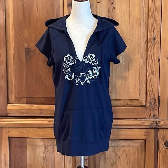 Polo Ralph Lauren Lightweight Navy & White Short Sleeve Hooded Sweatshirt Sz. MD - Picture 1 of 16